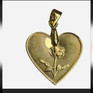 24k Gold Plated .999 Fine Copper Heart / Rose Pendant - New